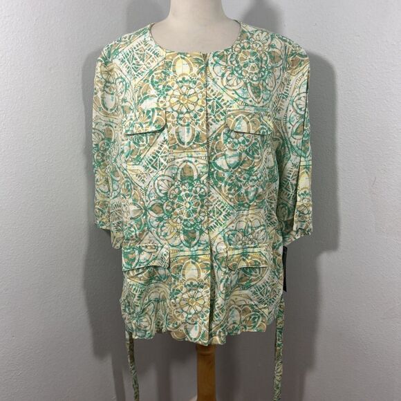 Lark Lane Blouse Womens 18 Multi Linen Blend Preppy Office Siren Career Work - Picture 2 of 9